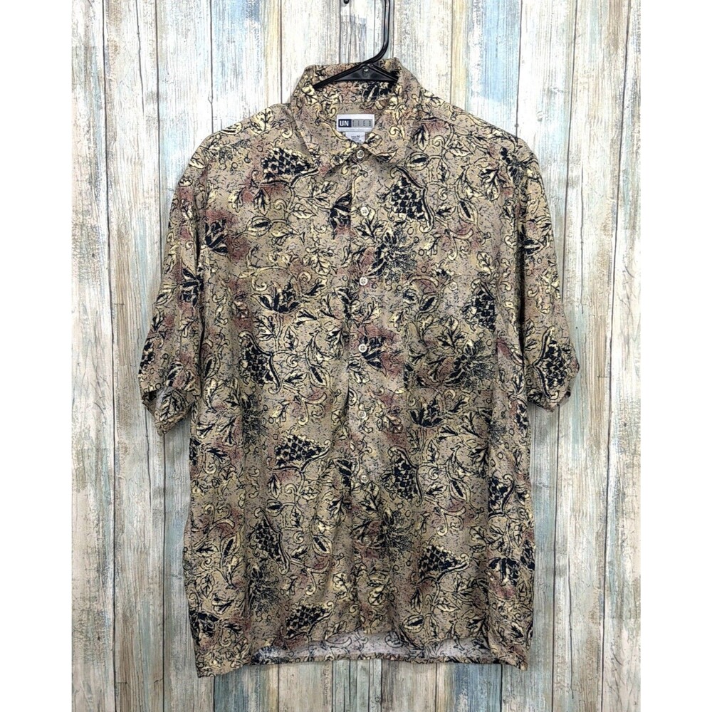 Untied Mens Shirt Medium M Abstract Batik Floral Print Casual Button Down 23"